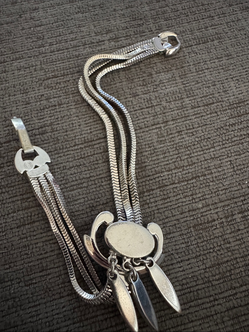 Vintage MONET Silver Tone Multi Strand Slider Lariat Bracelet Tassel Drop